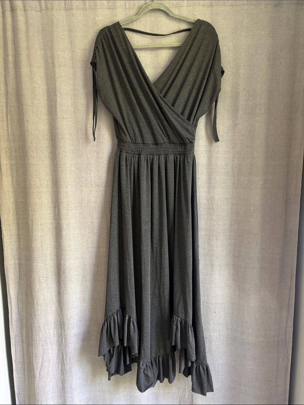 Joyfolie Smocked Waist Gray Midi Dress